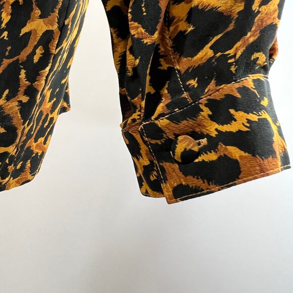 Vintage Silk Leopaed Print Button Down Shirt Long Sleeves Blouse - Picture 6 of 9